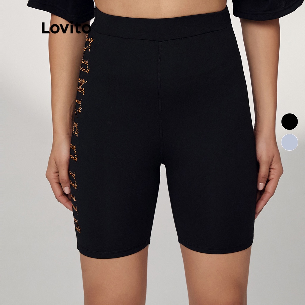 Quần short Lovito họa tiết vân động vật phong cách cơ bản thường ngày L17E014 (Màu đen)