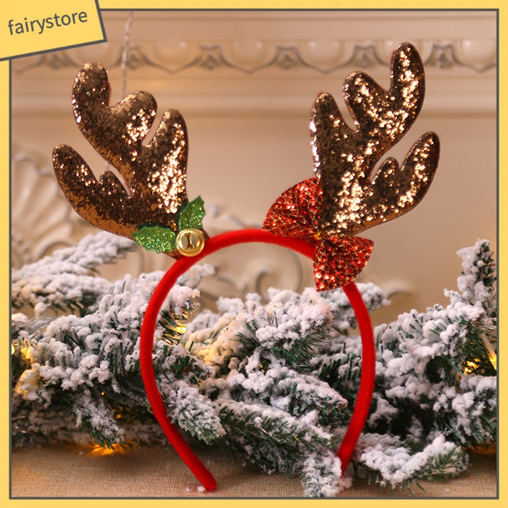 Băng Đô Cài Tóc Hình Sừng Tuần Lộc Giáng Sinh Đính Kim Sa Dễ Thương Cho Bé