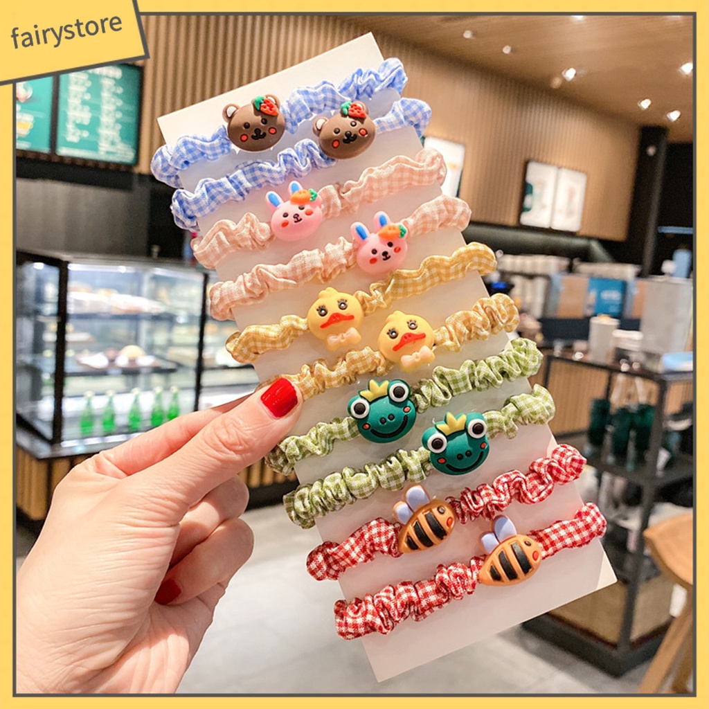 Bộ 10 Dây Cột Tóc Co Giãn Tốt Chống Rơi Siêu Nhẹ Họa Tiết Hoạt Hình Dễ Thương Cho Bé