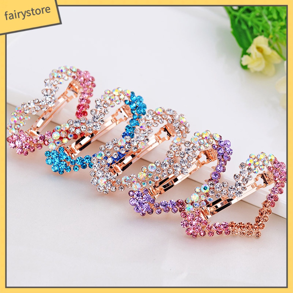 Kẹp Tóc Hình Trái Tim Đính Đá Bằng Hợp Kim Màu Sắc Gradient