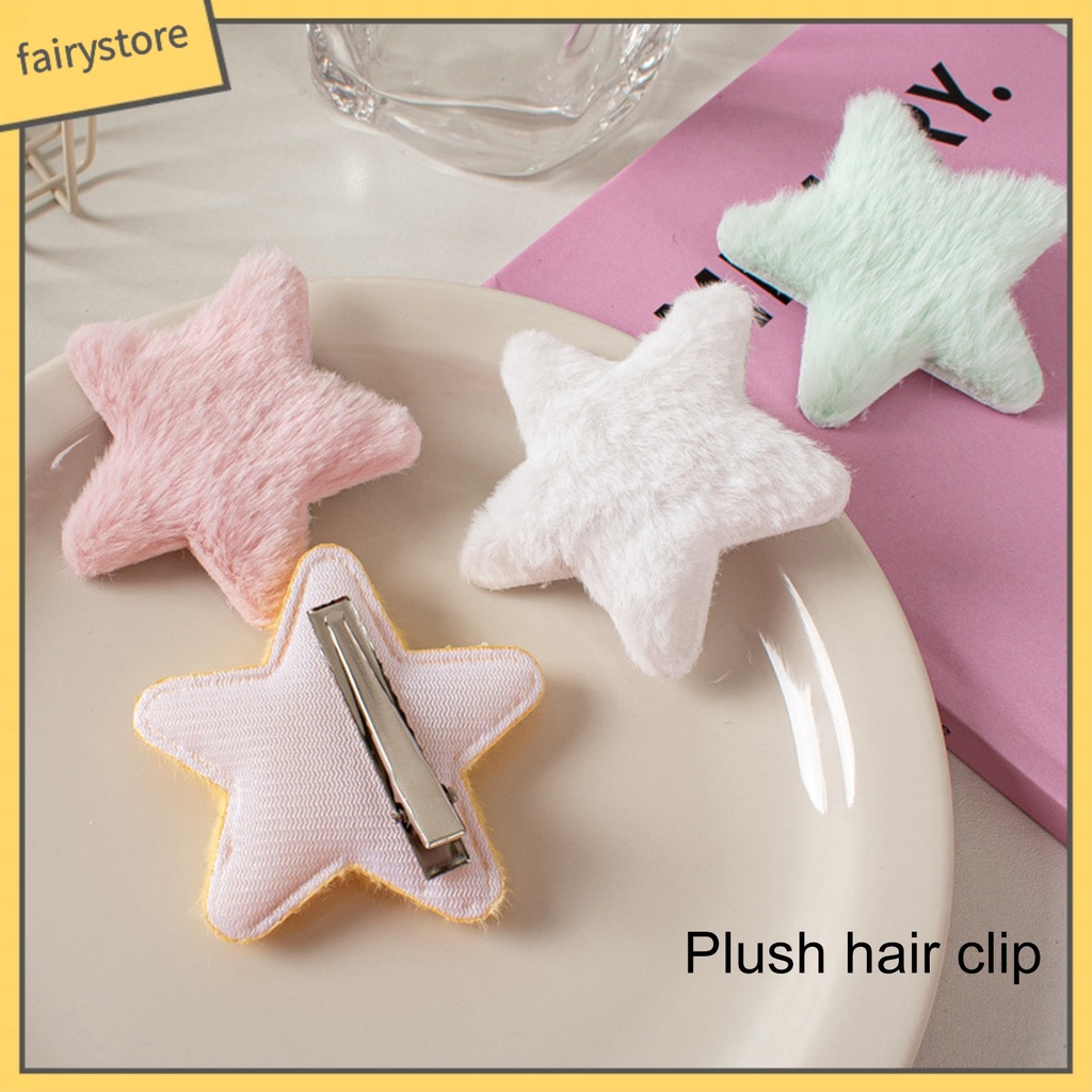 Set 4 Kẹp Tóc Hình Ngôi Sao Năm Cánh Màu Trơn Mềm Mại Chống Trượt