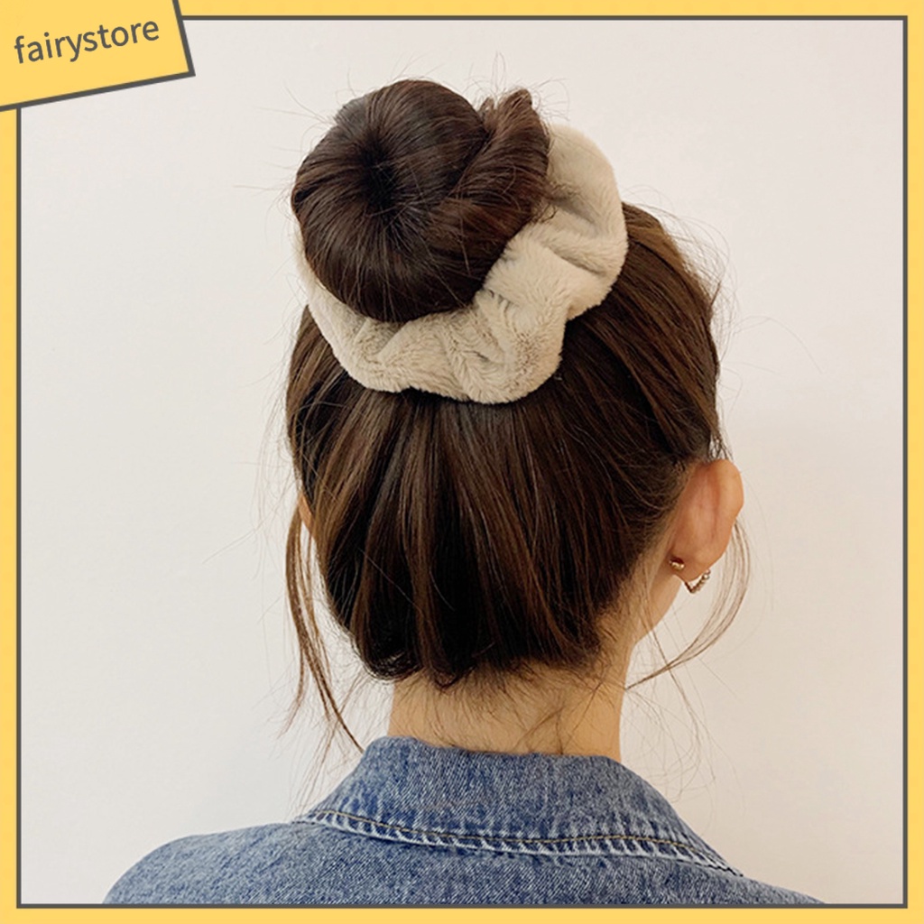 Dây Cột Tóc Lông Nhung Mềm Màu Trơn Giữ Ấm Mùa Đông Cho Nữ