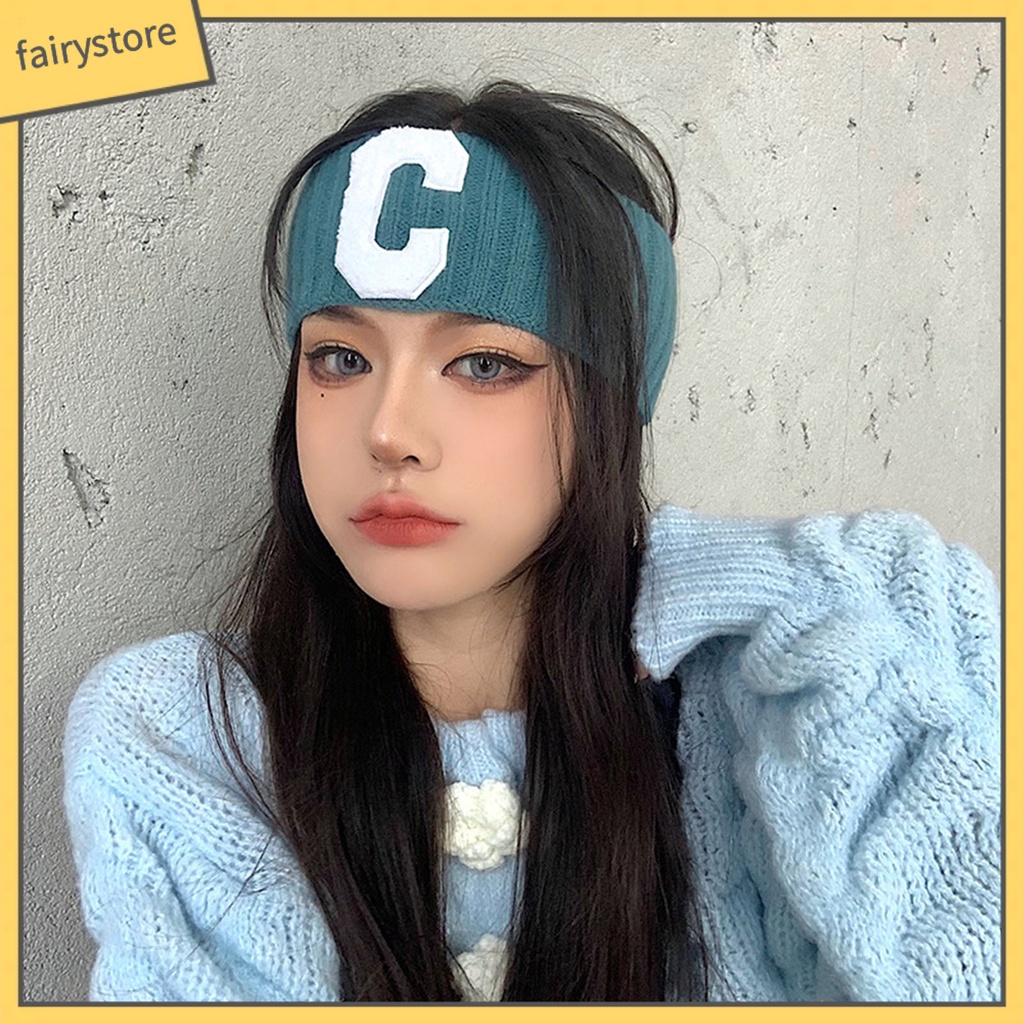 Băng Đô Thể Thao Bản Rộng Có Gân In Chữ C Mỏng Ấm Áp Cho Nữ