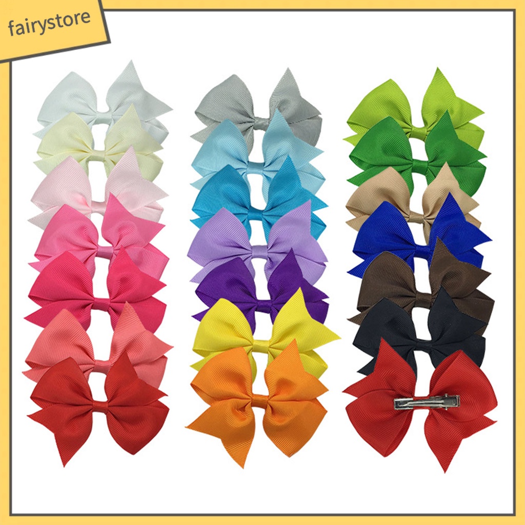 Set 20 Kẹp Tóc Nơ Chống Rơi Màu Trơn Xinh Xắn Cho Bé Gái