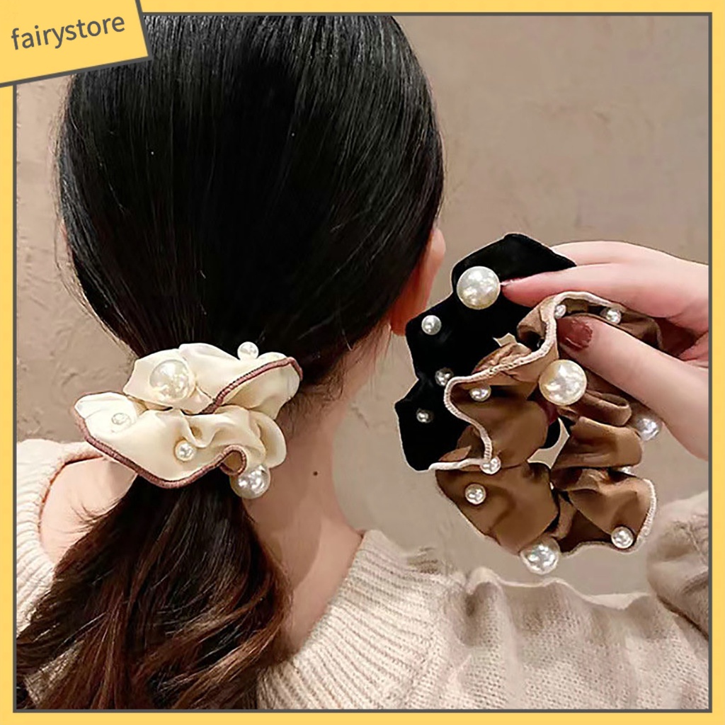 Dây Cột Tóc Co Giãn Đính Ngọc Trai Giả Thanh Lịch Dành Cho Nữ