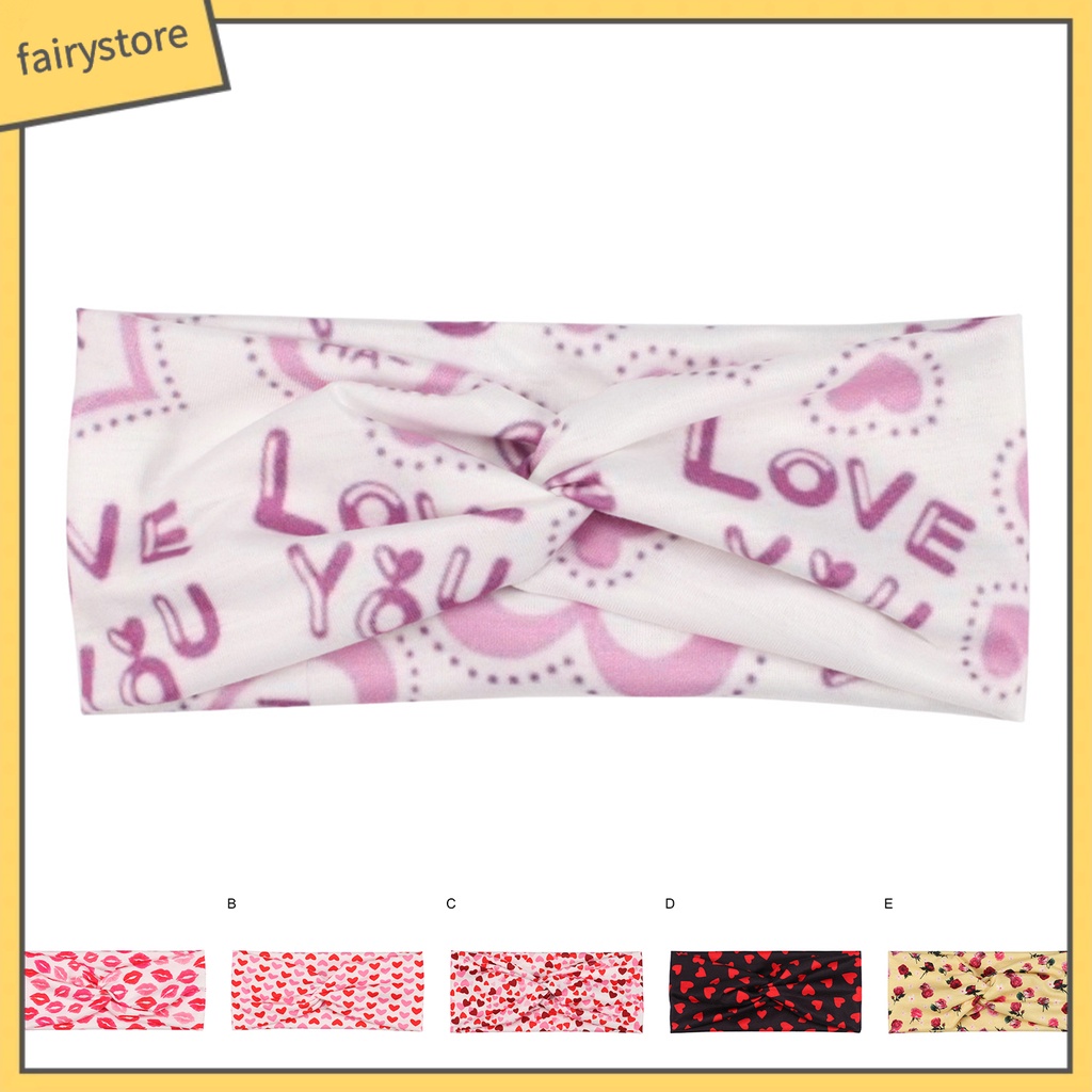 Băng Đô Cài Tóc Co Giãn Tốt In Họa Tiết Trái Tim Xinh Xắn Thời Trang