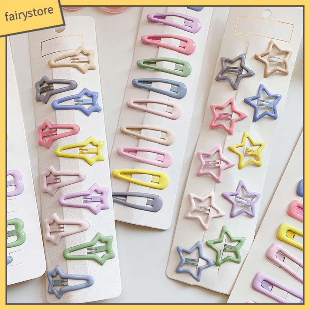Set 10 Kẹp Tóc Hình Ngôi Sao / Trái Tim Hoạt Hình Co Giãn Chống Trượt Màu Kẹo Ngọt