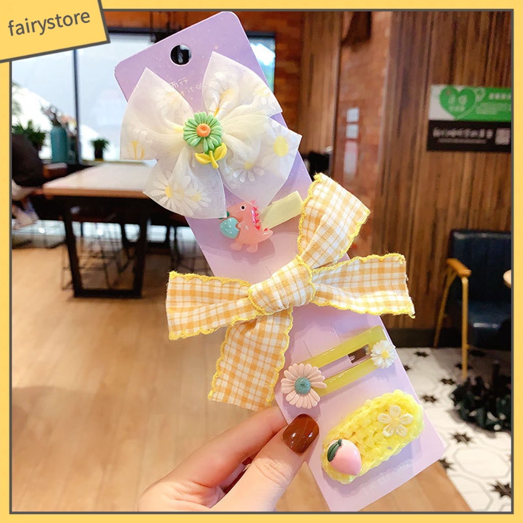 Set 5 Kẹp Tóc Hình Nơ / Hoa Quả Dễ Thương Cho Học Sinh