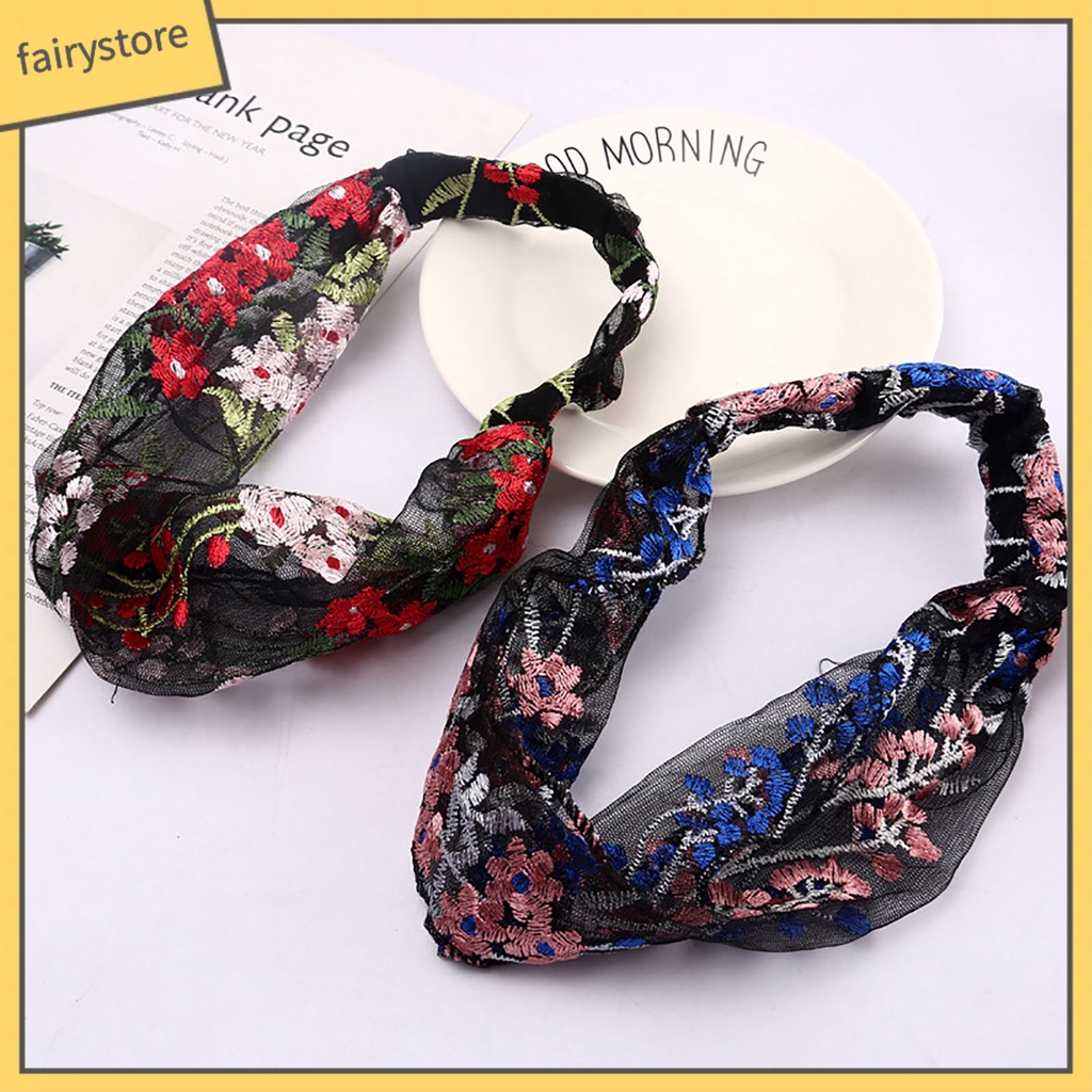 Băng Đô Vải Ren Bản Rộng Co Giãn Thêu Hoa Dễ Thương Có Thể Điều Chỉnh Cho Nữ