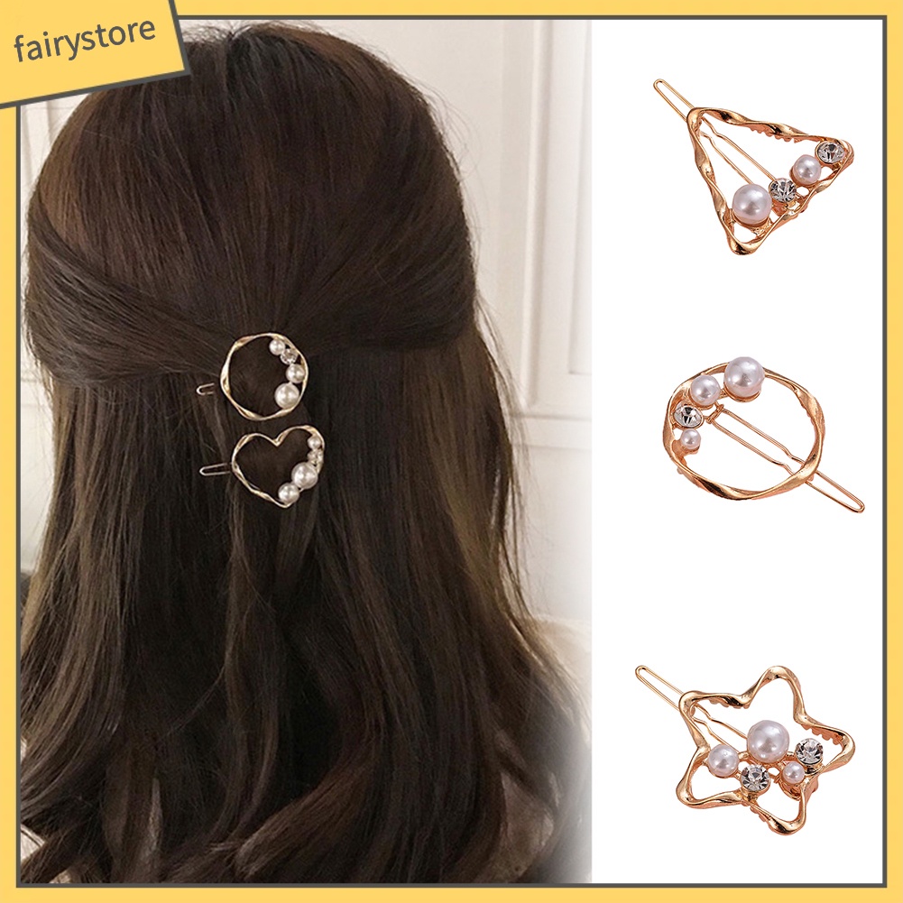 Kẹp Tóc Đính Ngọc Trai Giả Họa Tiết Hình Học Thời Trang Cho Nữ