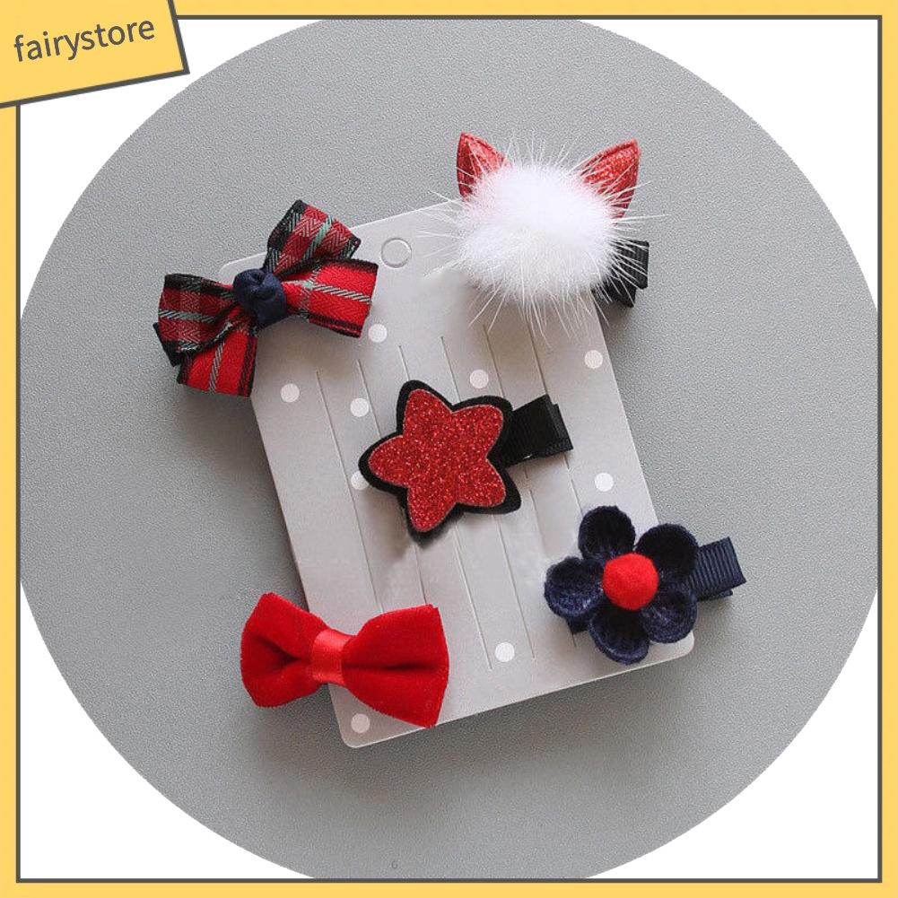 Set 5 Kẹp Tóc Hình Ngôi Sao / Nơ / Bông Hoa Ngọt Ngào Cho Bé Gái