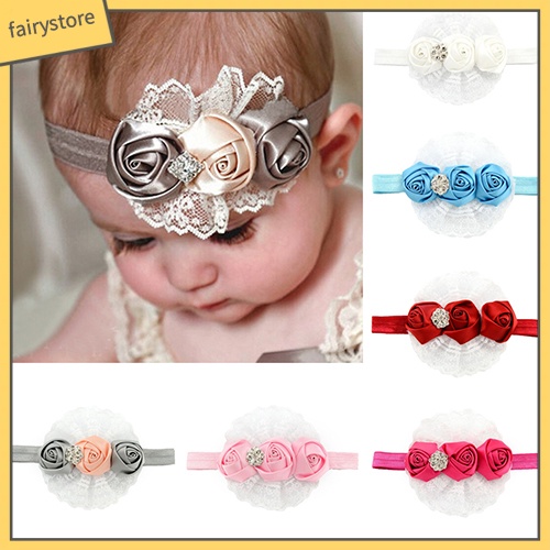 Băng Đô Ren Hoa Hồng Co Giãn Dễ Thương Cho Bé Gái