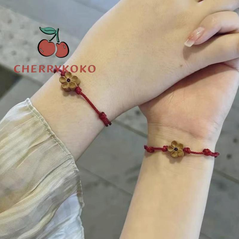 🍒🍒CHERRYKOKO Vòng Đeo Tay May Mắn Bằng Gỗ Đào Khắc Họa Tiết Hoa Mận Xinh Xắn