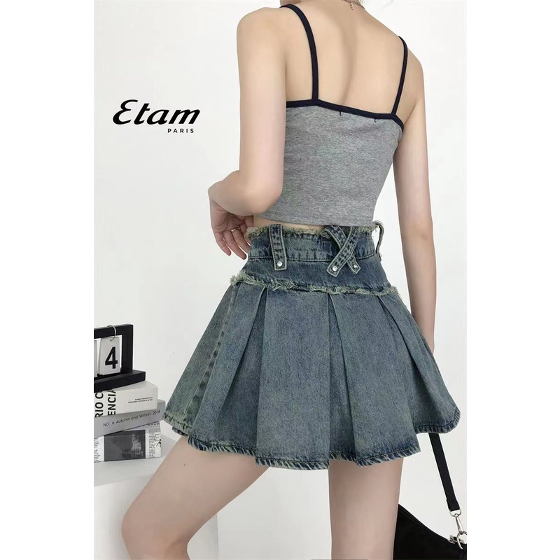 Chân Váy Denim Xếp Ly Thời Trang Mùa Hè Phong Cách Hàn Quốc Mới Cho Nữ