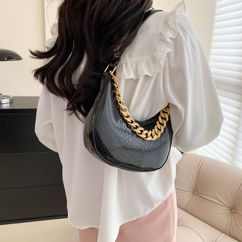 Túi Đeo JASMIN NOIR Chéo Vai Họa Tiết Da Rắn Phối Dây Xích Đơn Giản Sành Điệu Và Hình Bán Nguyệt Nhỏ Nhắn Dành Cho Bạn Nữ