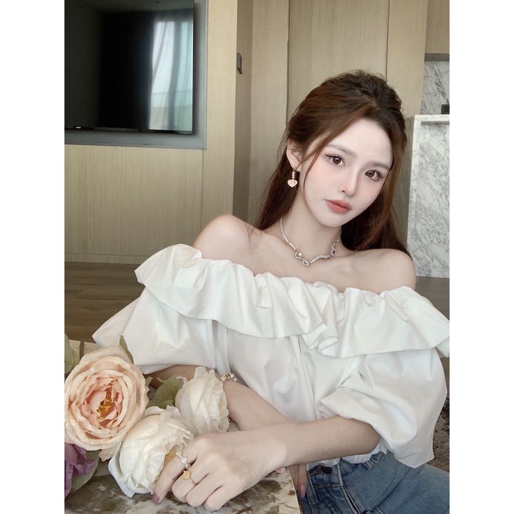 COZOK Áo peplum Trễ Vai Tay Phồng Ngắn Gợi Cảm Cho Nữ