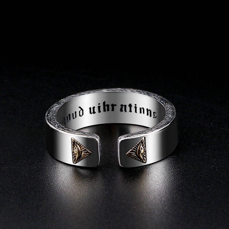 Sterling Silver Eye of God Open Ring Ring Personality Trendy Men and Women Retro Hip Hop Simple Opening Little Finger Ring Dark Style rqbd