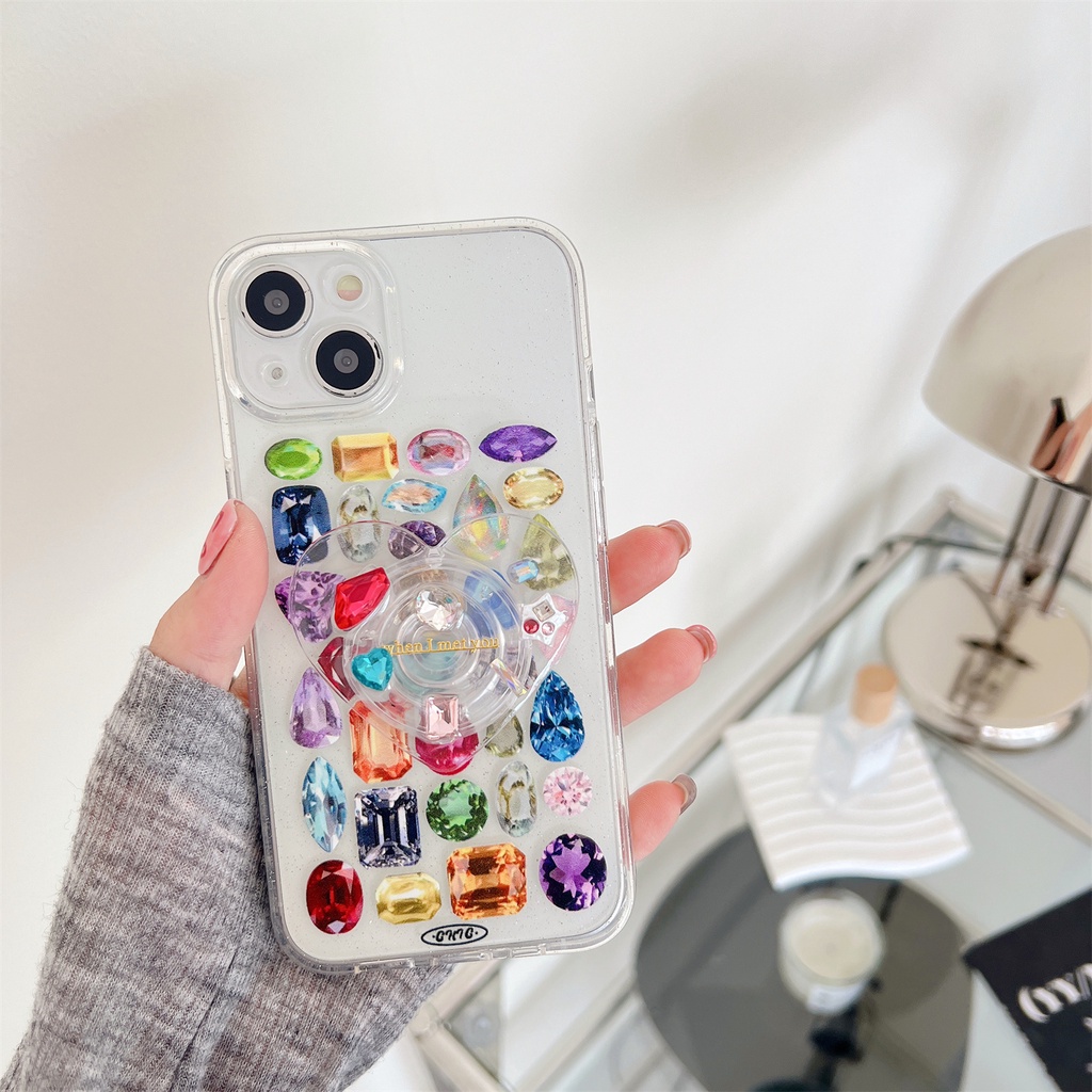 Ốp Điện Thoại Silicon TPU Mềm Trong Suốt Đính Đá Đơn Giản Chống Sốc Kèm Giá Đỡ Cho iPhone 11 13 12 14 Pro Max