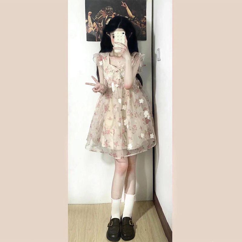 Đầm Búp Bê Công Chúa Dáng Rộng In Hoa Dễ Thương Kiểu Hàn Quốc Thời Trang Mùa Hè 2023 Cho Bạn Gái
