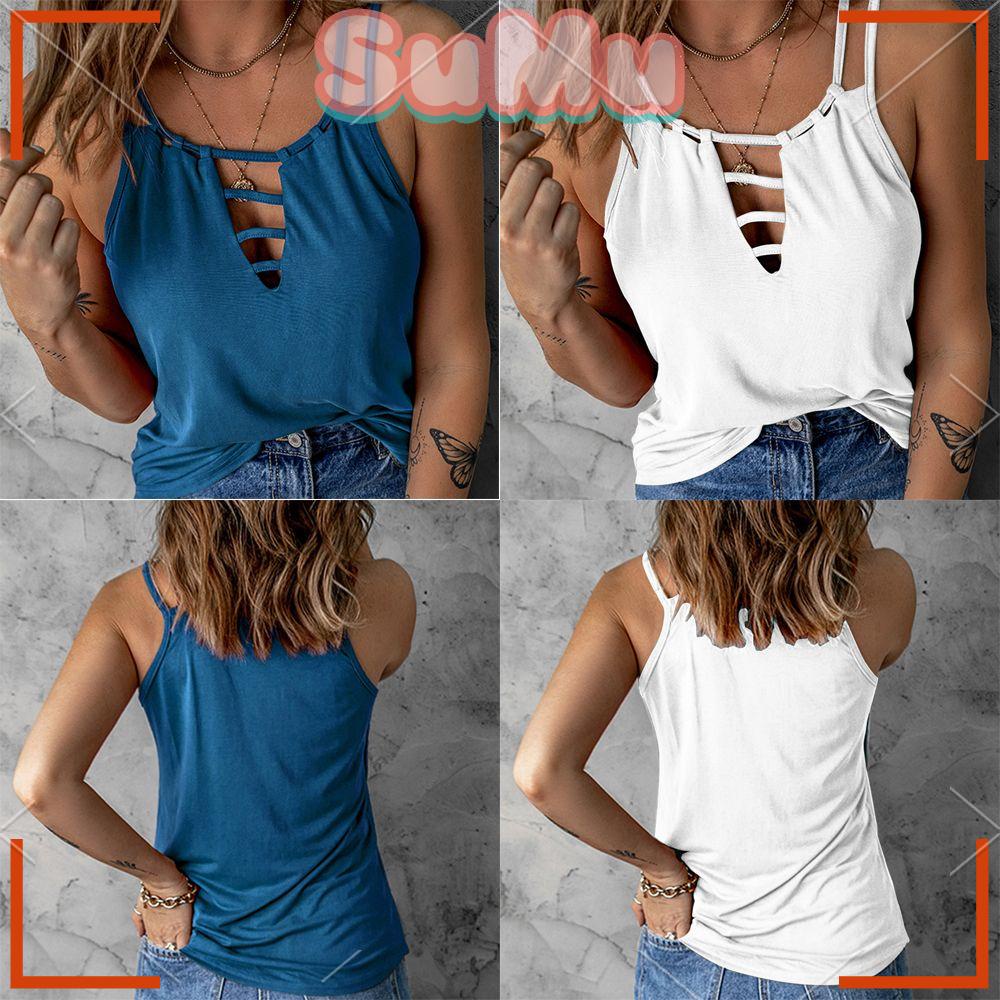Áo Tank Top Hai Dây Màu Sắc Trơn Quyến Rũ Thời Trang Mùa Hè