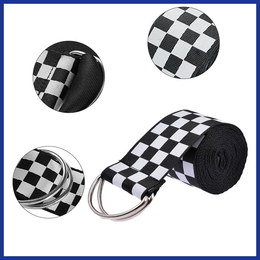 Thắt Lưng Vải Canvas Họa Tiết Kẻ Ô Vuông Trắng Đen 53.15inch Điều Chỉnh Được Thiết Kế Đơn Giản