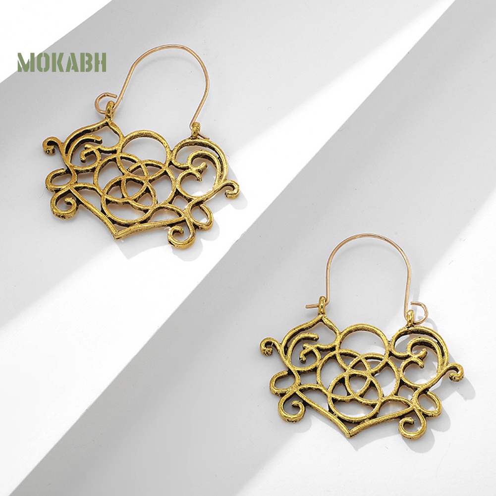 Khuyên Tai Dạng Vòng Rỗng Khắc Họa Tiết Hình Học Phong Cách Boho Cho Nữ