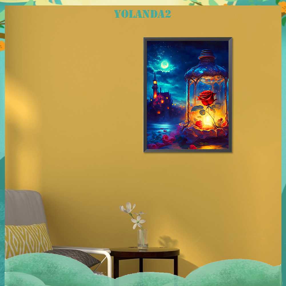 Tranh Đính Đá Kim Cương Toàn Bộ 5D DIY Hình Lâu Đài Hoa Hồng