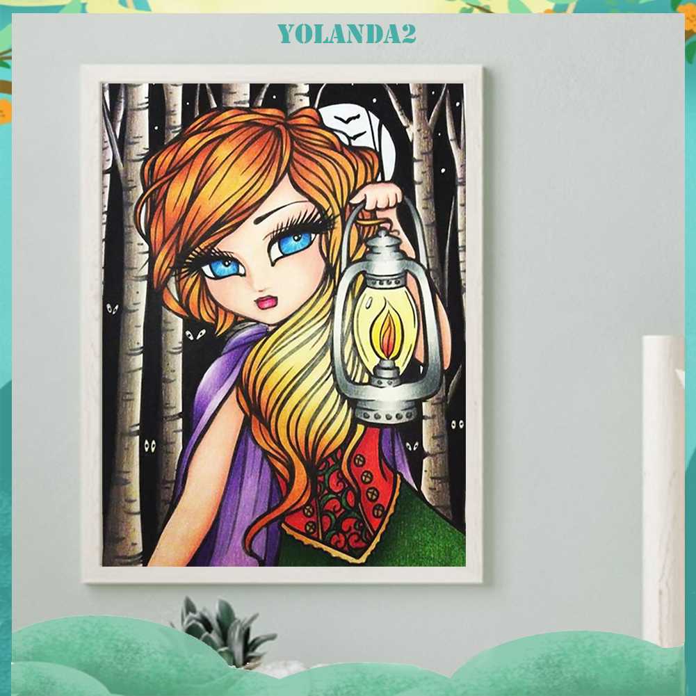 Bộ Tranh Đính Đá 5D Họa Tiết Hoạt Hình Cô Gái Độc Đáo DIY Dùng Trang Trí Nhà Cửa