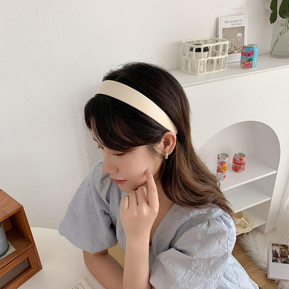 Băng Đô Bằng Da PU Màu Trắng Mỏng Vành Rộng Phong Cách Hàn Quốc Ngọt Ngào Dành Cho Bạn Nữ