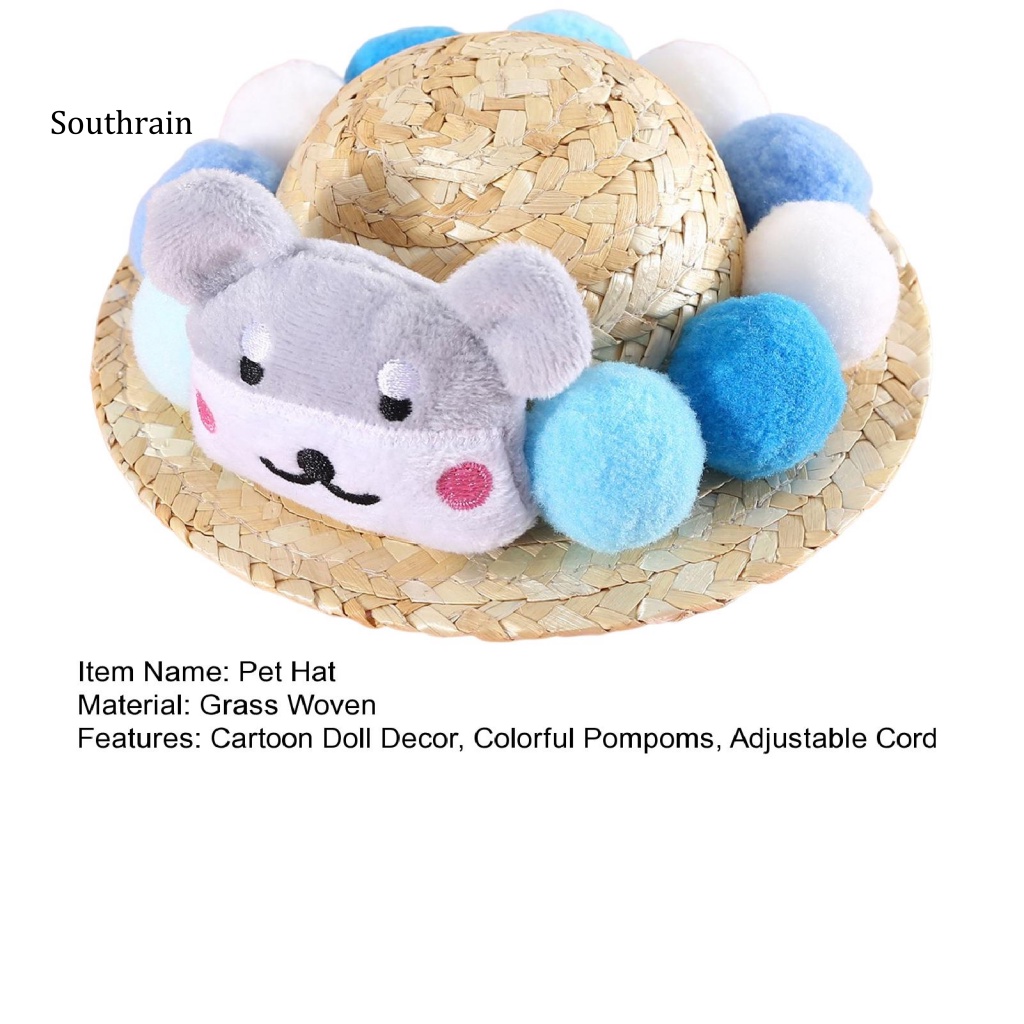 Mũ Chống Nắng Trang Trí Búp Bê Đính Bóng Lông Nhiều Màu Dễ Thương Có Thể Điều Chỉnh Vành Rộng Cho Thú Cưng