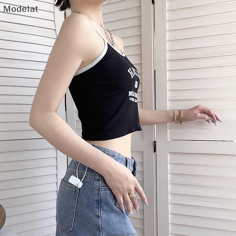 Áo Hai Dây Mỏng Sát Nách In Chữ Kiểu Retro Mỹ Thời Trang Mùa Hè Cho Bạn Gái