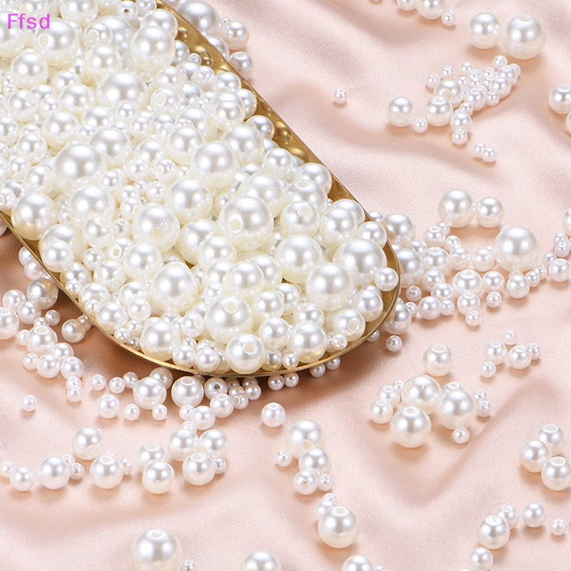 Chuỗi Hạt Ngọc Trai Giả Tròn Có Lỗ Bằng Acrylic Kích Thước 3mm 4mm 6mm 8mm 10mm Dùng Làm Trang Sức DIY