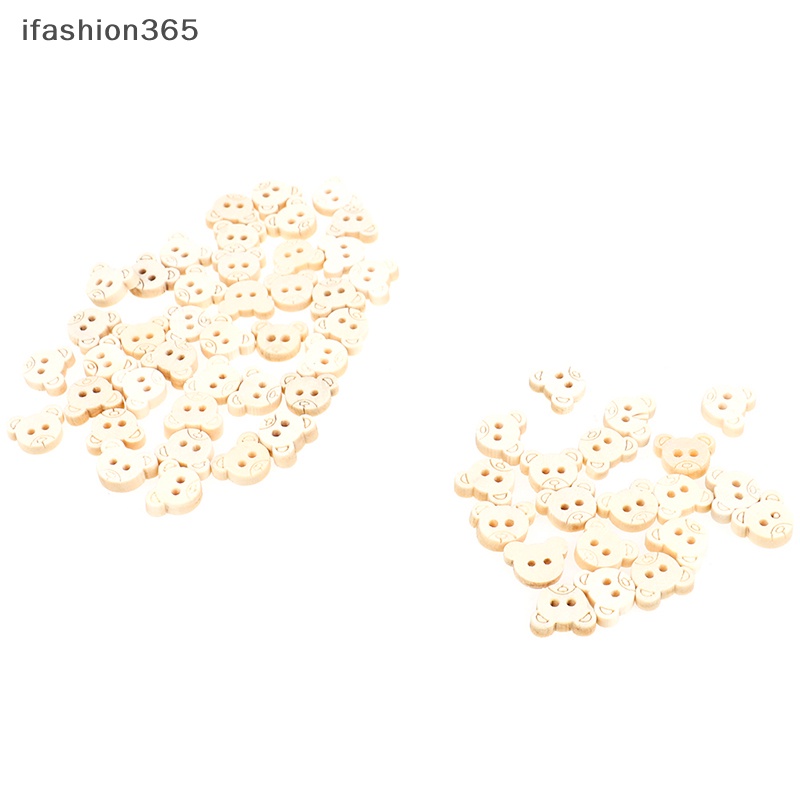 Set 20 Nút Gỗ 2 Lỗ Hình Gấu Bông 13x11mm ifashion365
