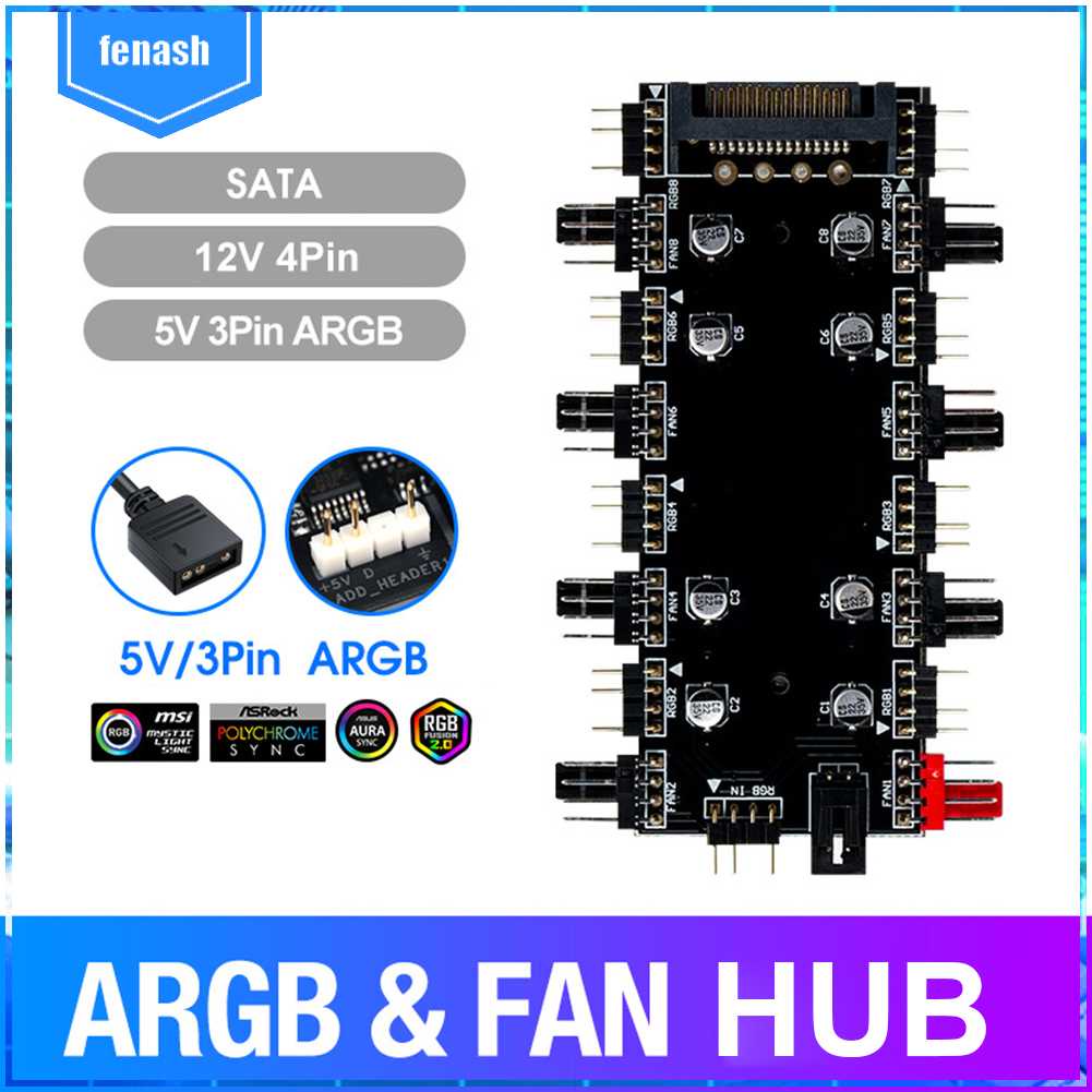 Bộ Chia Cổng Quạt 1 Thành 8 Cổng 5V / 3 Pin ARGB 4 Pin PWM Chuyên Dụng Cho Bo Mạch Chủ Máy Tính