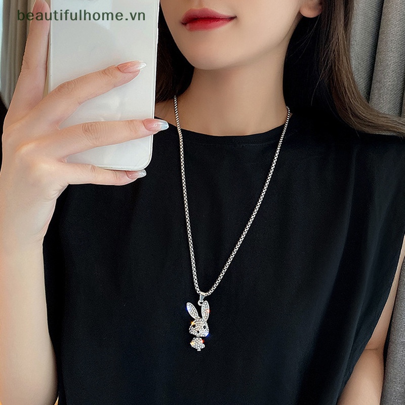 Vòng Cổ Choker Bằng Thép Không Gỉ Mặt Hình Thỏ Đính Đá Pha Lê Phong Cách Hiphop Thời Trang