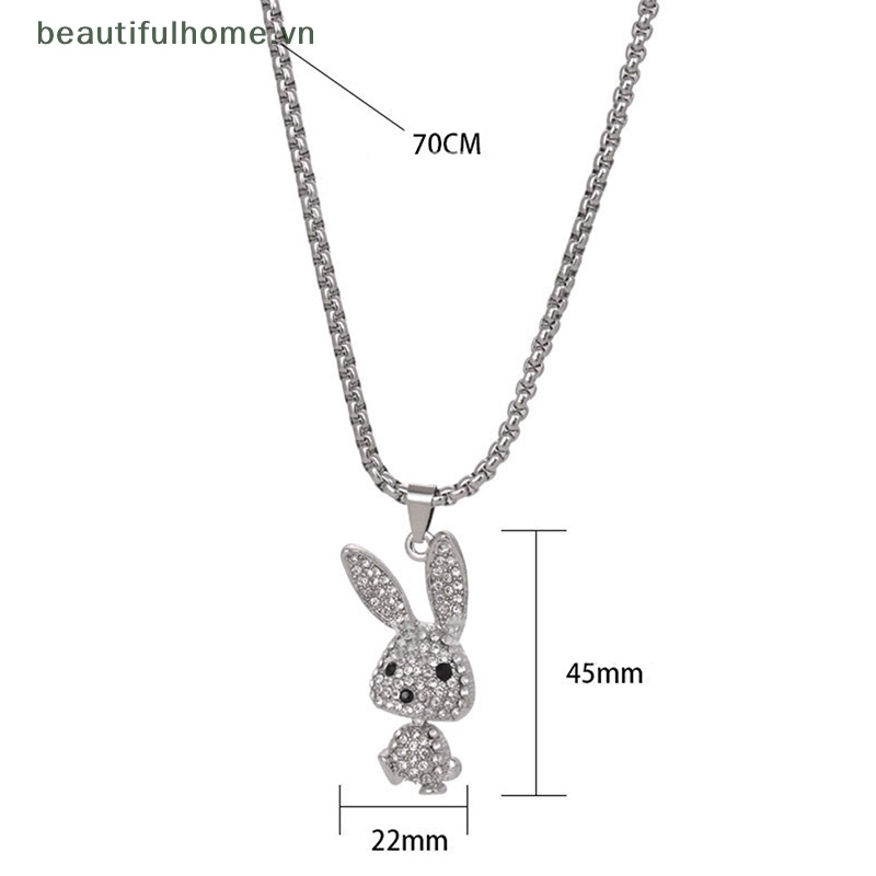 Vòng Cổ Choker Bằng Thép Không Gỉ Mặt Hình Thỏ Đính Đá Pha Lê Phong Cách Hiphop Thời Trang