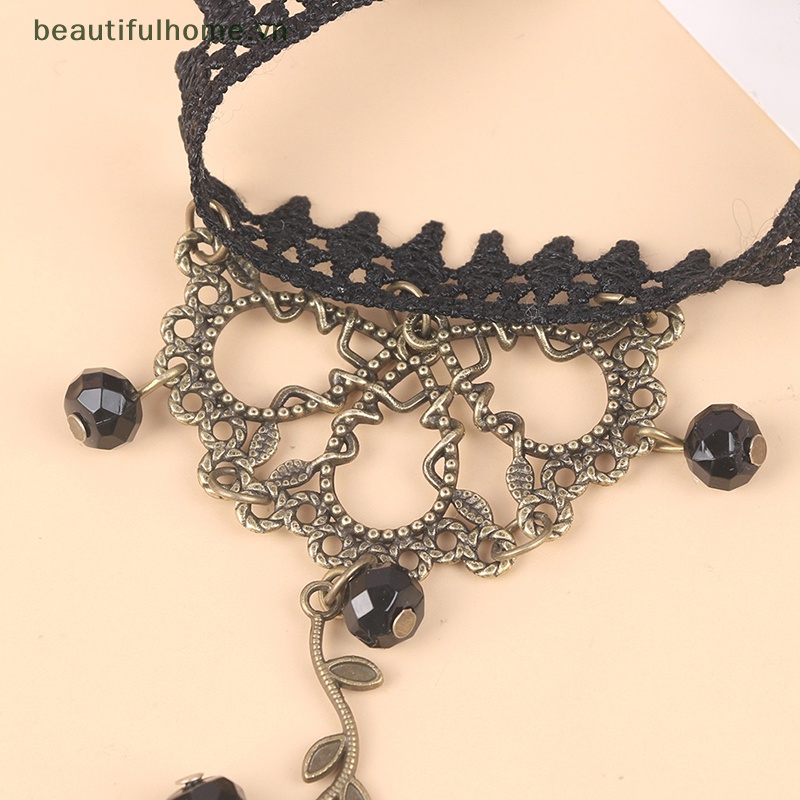 [beautifulhome] Vòng Tay Hạt Pha Lê Đen Phối Ren Cổ Điển Dành Cho Nữ Làm Đẹp