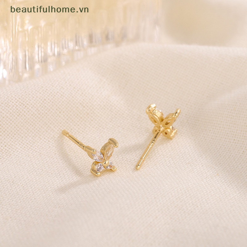 Bông Tai Hình Bướm Bằng Bạc Zircon Xinh Xắn Cho Nữ