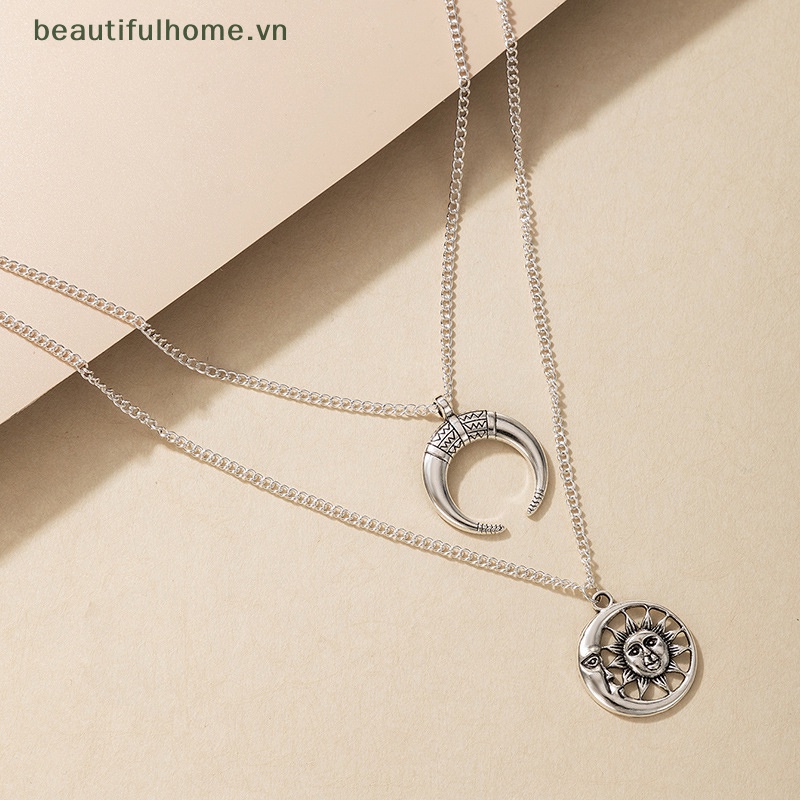 [beautifulhome] Vòng Cổ Choker Nhiều Lớp Mặt Hình Mặt Trăng Phong Cách Bohemian Thời Trang Dành Cho Nữ [beauty]