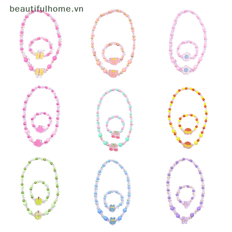 1 Set Dây Chuyền / Vòng Tay Trong Suốt Màu Kẹo Ngọt Họa Tiết Hoạt Hình Dễ Thương Cho Nữ