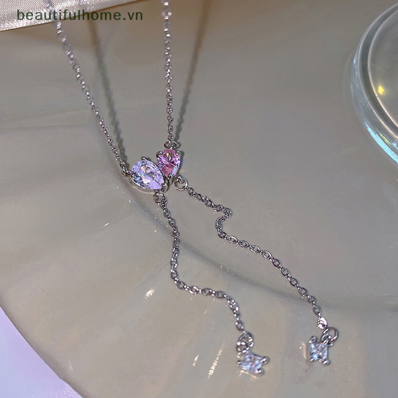 [beautifulhome] Vòng cổ Mặt Hình Trái Tim Đính Đá Zircon Màu Hồng Trắng Thanh Lịch Thời Trang Mới Làm Quà Tặng Tiệc Tùng Cho Nữ [beauty
