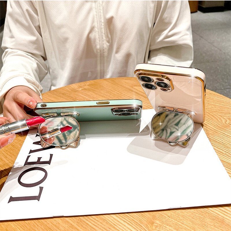 Ốp Điện Thoại Mềm Có Giá Đỡ Và Gương Soi KT Đáng Yêu Cho VIVO Y36 5G 4G 2023