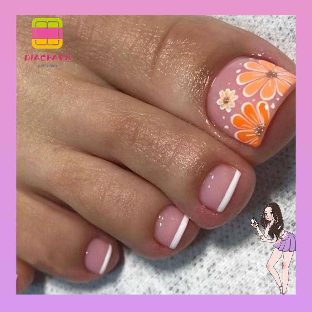 Set 24 Móng Chân Giả Hình Vuông Phong Cách Pháp Dành Cho Nữ