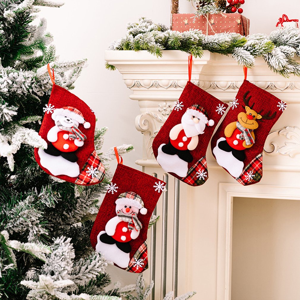 =Christmas=Santa Christmas Stocking Drawstring Snack Sock Gift Bag For Christmas