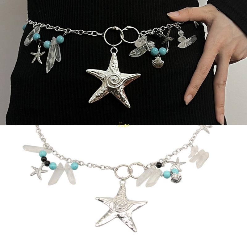 Flgo Dây Xích Đeo Hông Tua Rua Đính Pha Lê Vỏ Sò Phong Cách Âu Mỹ Quyến Rũ