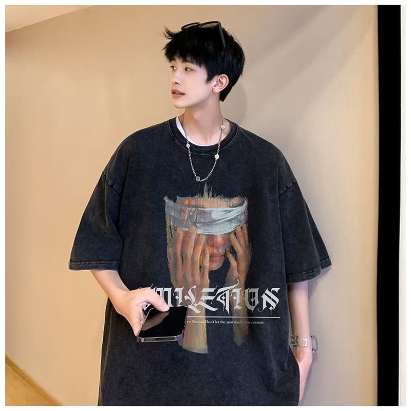 Áo Thun Cotton Ngắn Tay Phong Cách Retro Thời Trang Cho Nam