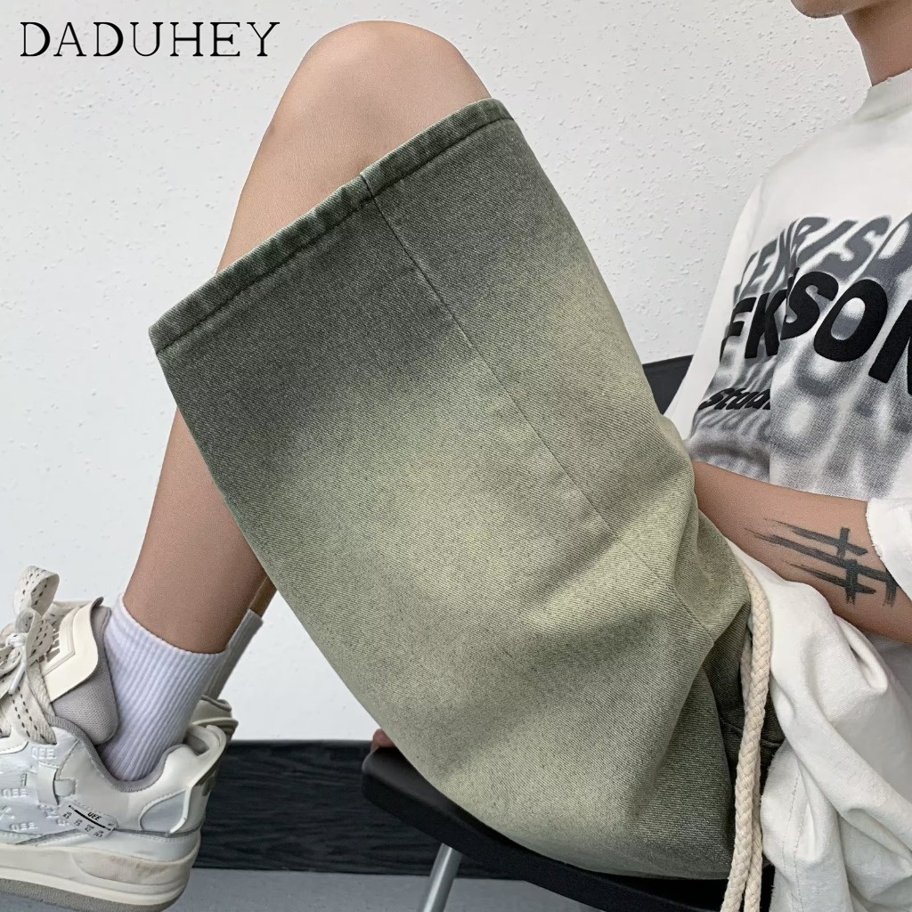 DaDuHey Men's Vibe Style Straight Drawstring All-Match Cropped Pants 2023 Summer American Fashion Loose Street Sports Denim Shorts