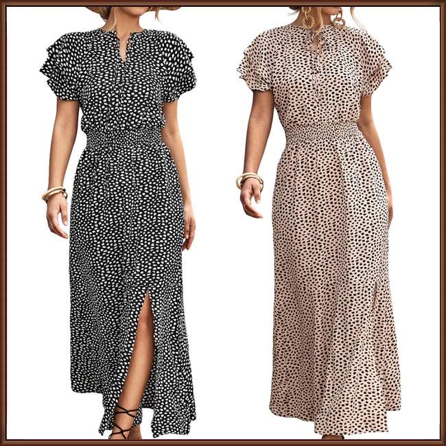 Đầm Dài Xẻ Tà Cột Dây Tay Ngắn In Họa Tiết Độc Đáo Thời Trang Mùa Hè Xinh Xắn Cho Nữ