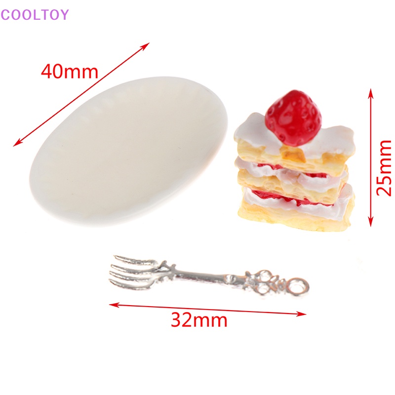 1 Set Mô Hình Đĩa Bánh Dâu Tây Tỉ Lệ 1: 12 Trang Trí Nhà Búp Bê