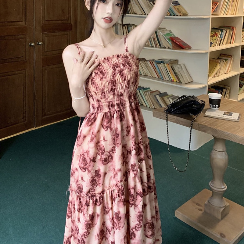 Đầm Hai Dây Xếp Ly Ôm Eo Mẫu Mới 2023 Phong Cách Pháp